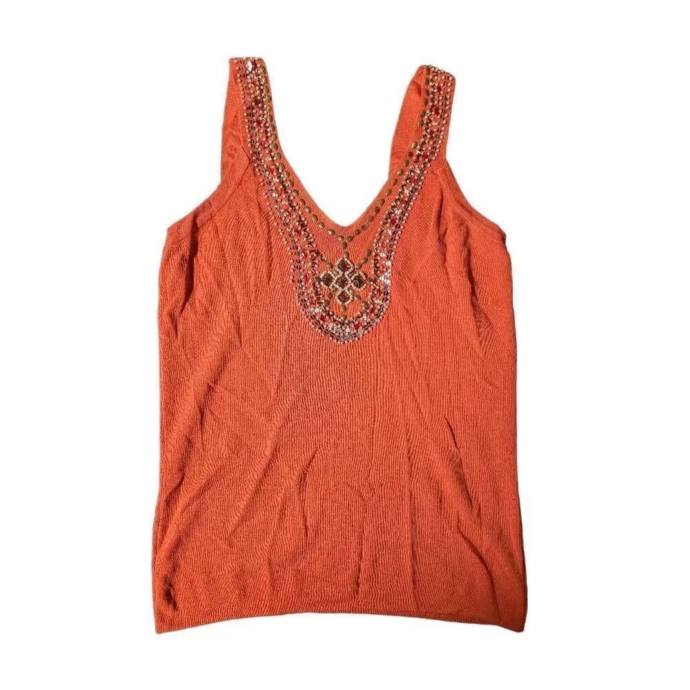 J.A.C. Beaded Orange Sleeveless Shirt Women's Medium